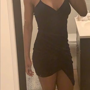 Suede blue mini Windsor dress w/ half slit